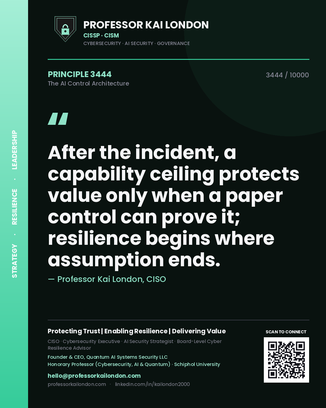 Professor Kai London principle 3444: After the incident, a capability ceiling protects value only when a paper control can prove it; resilience begins where assumption ends.