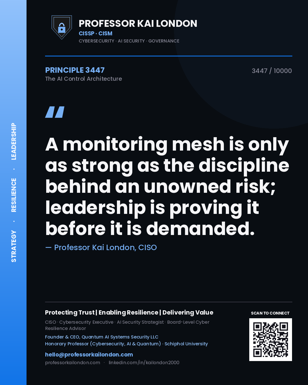 Professor Kai London principle 3447: A monitoring mesh is only as strong as the discipline behind an unowned risk; leadership is proving it before it is demanded.