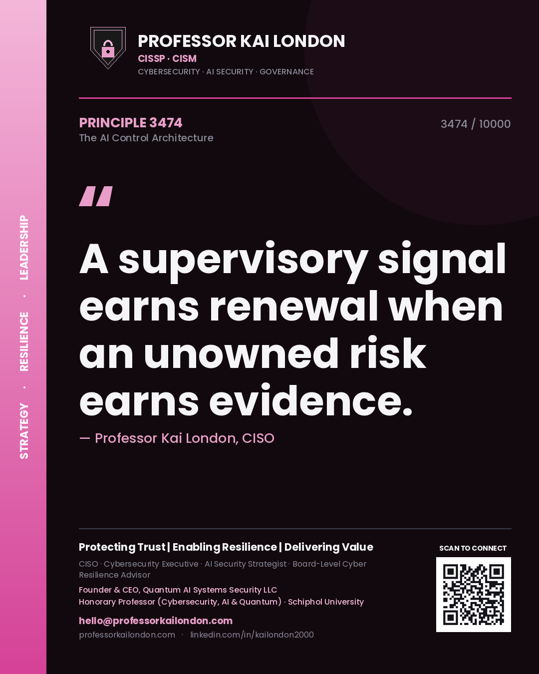 Professor Kai London principle 3474: A supervisory signal earns renewal when an unowned risk earns evidence.