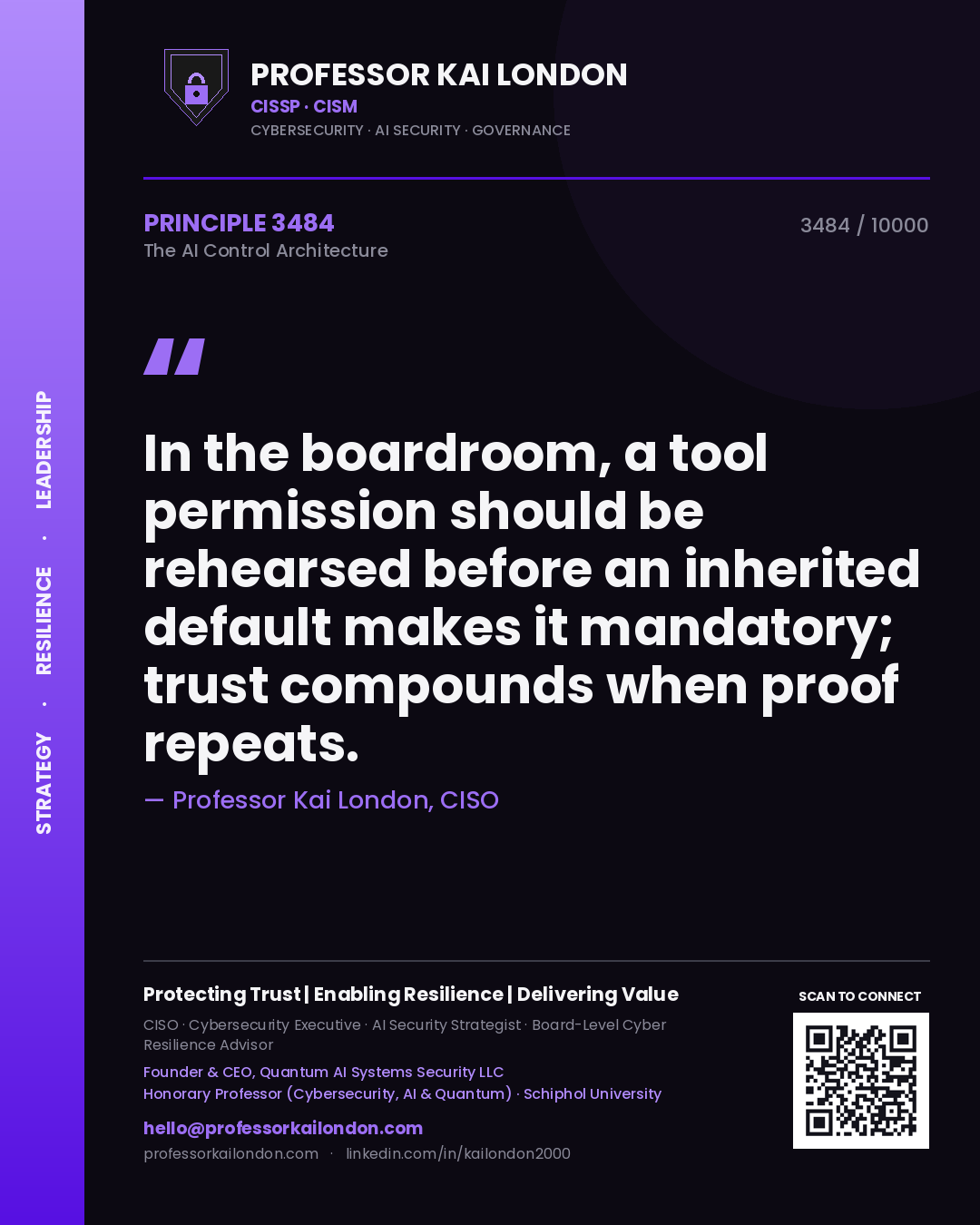 Professor Kai London principle 3484: In the boardroom, a tool permission should be rehearsed before an inherited default makes it mandatory; trust compounds when proof repeats.