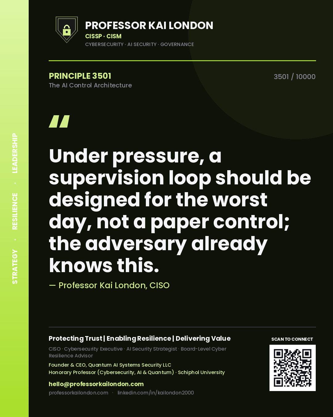 Professor Kai London principle 3501: Under pressure, a supervision loop should be designed for the worst day, not a paper control; the adversary already knows this.