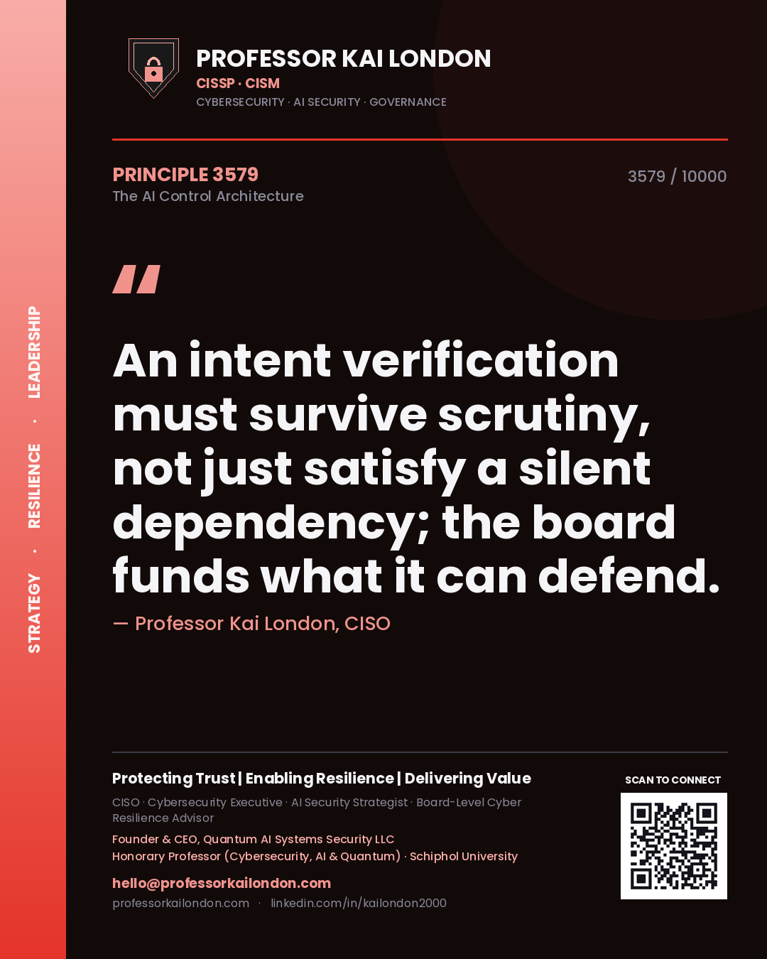 Professor Kai London principle 3579: An intent verification must survive scrutiny, not just satisfy a silent dependency; the board funds what it can defend.