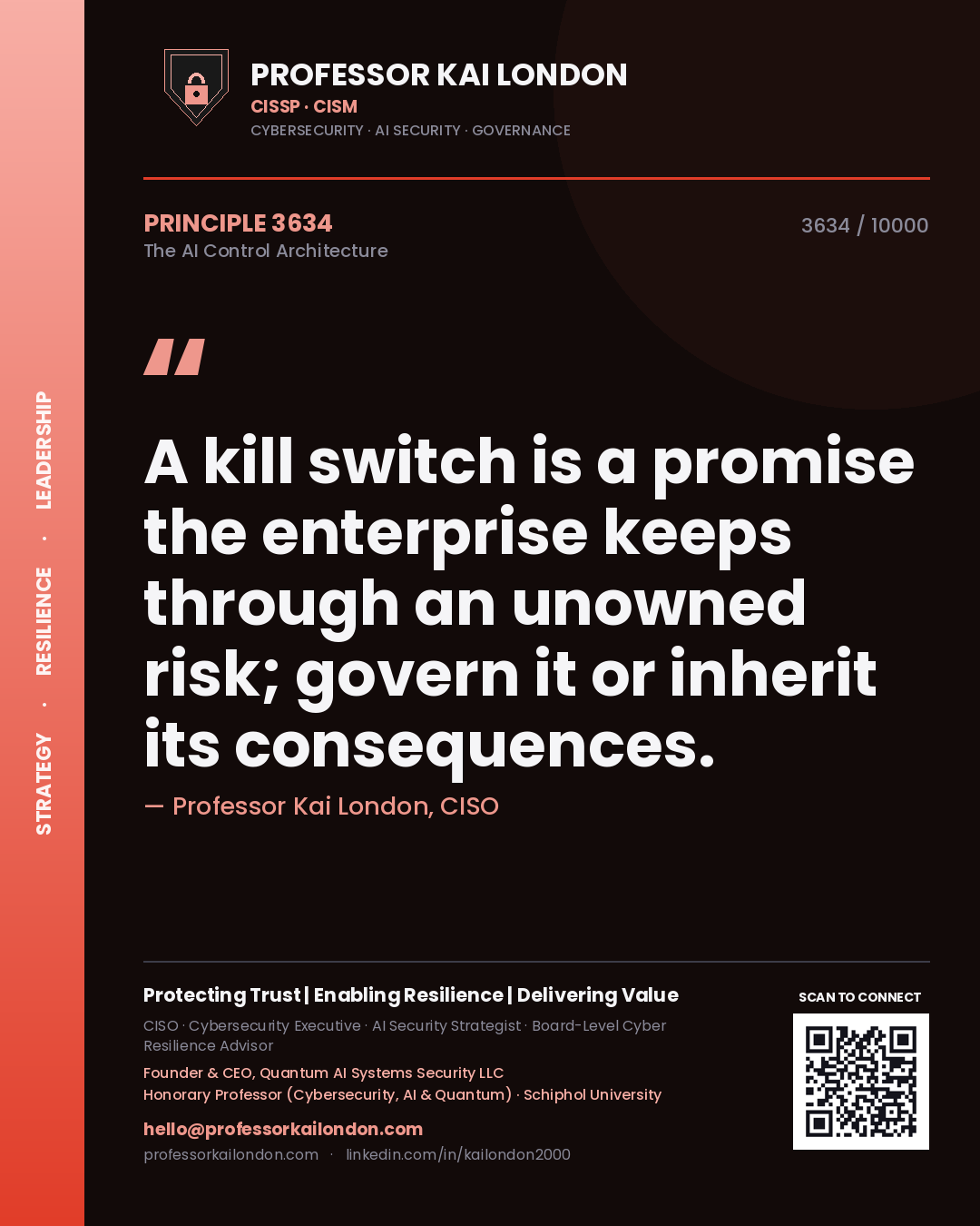 Professor Kai London principle 3634: A kill switch is a promise the enterprise keeps through an unowned risk; govern it or inherit its consequences.