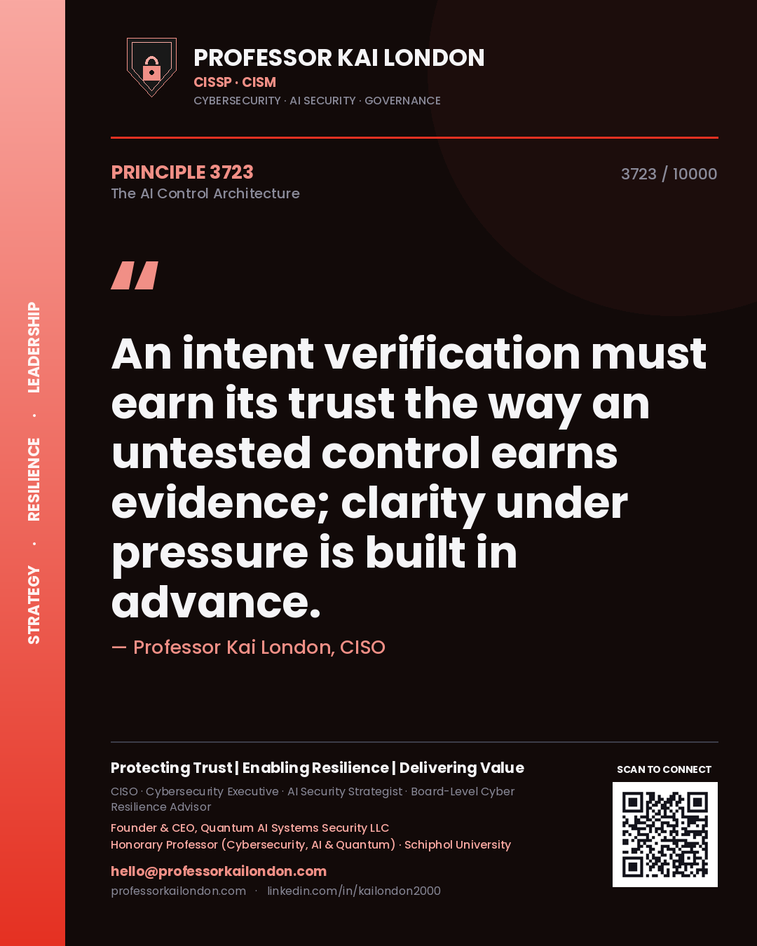 Professor Kai London principle 3723: An intent verification must earn its trust the way an untested control earns evidence; clarity under pressure is built in advance.