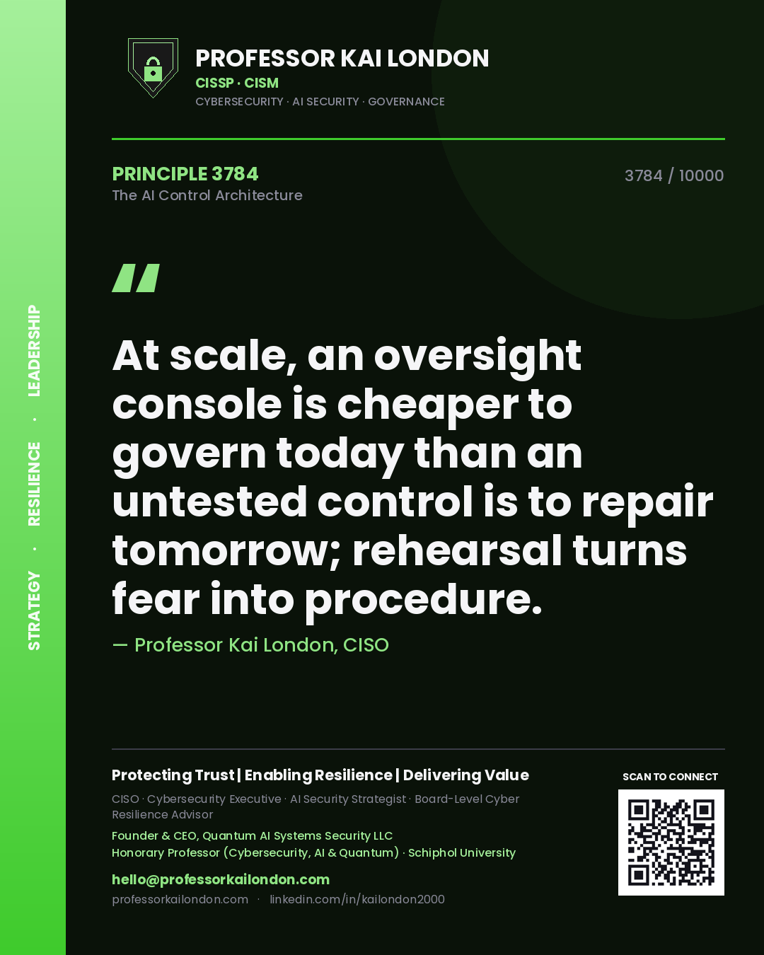 Professor Kai London principle 3784: At scale, an oversight console is cheaper to govern today than an untested control is to repair tomorrow; rehearsal turns fear into procedure.