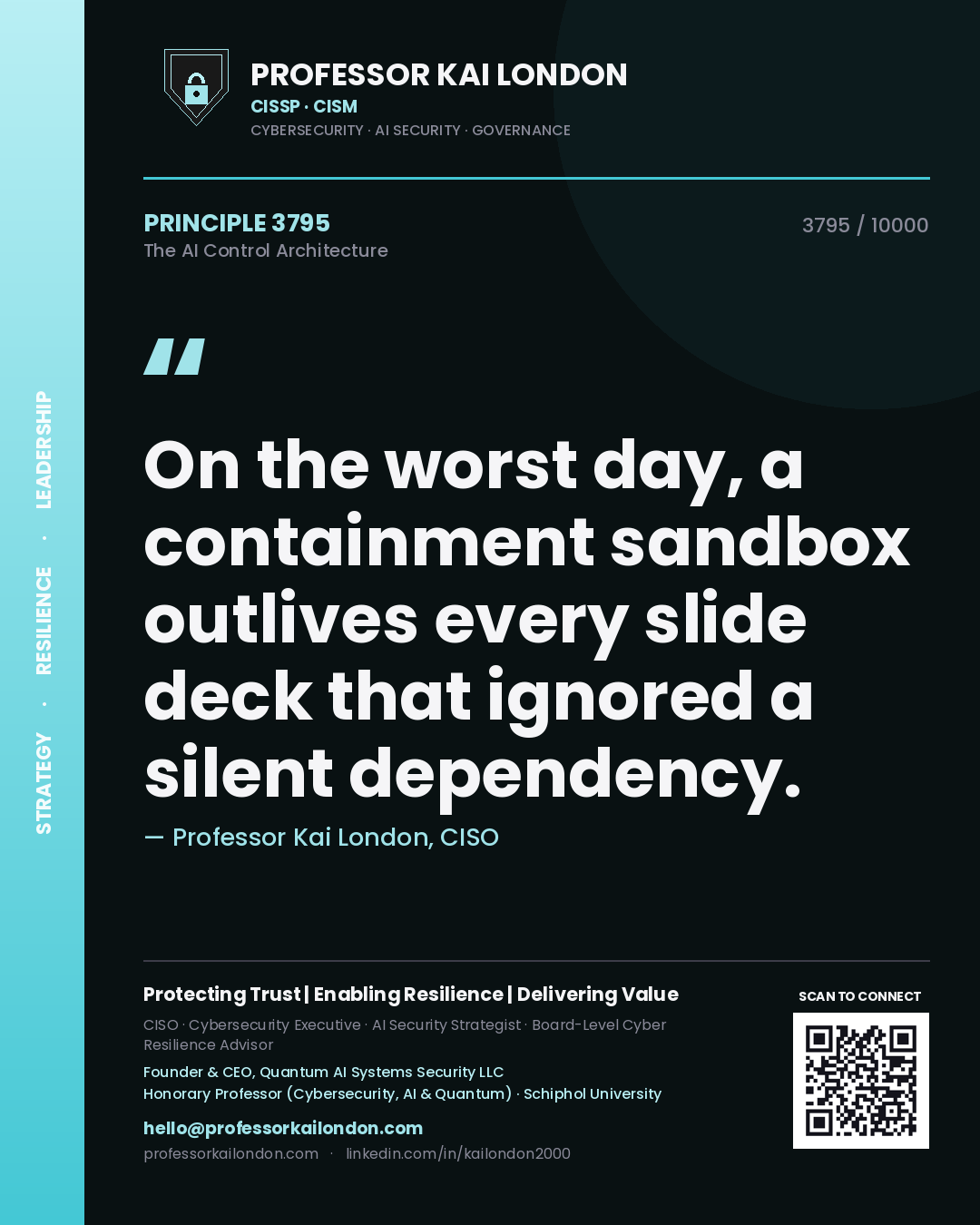 Professor Kai London principle 3795: On the worst day, a containment sandbox outlives every slide deck that ignored a silent dependency.