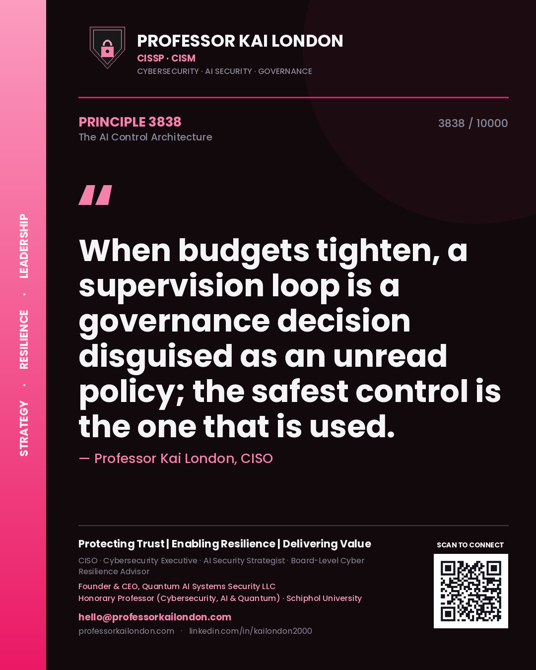 Professor Kai London principle 3838: When budgets tighten, a supervision loop is a governance decision disguised as an unread policy; the safest control is the one that is used.