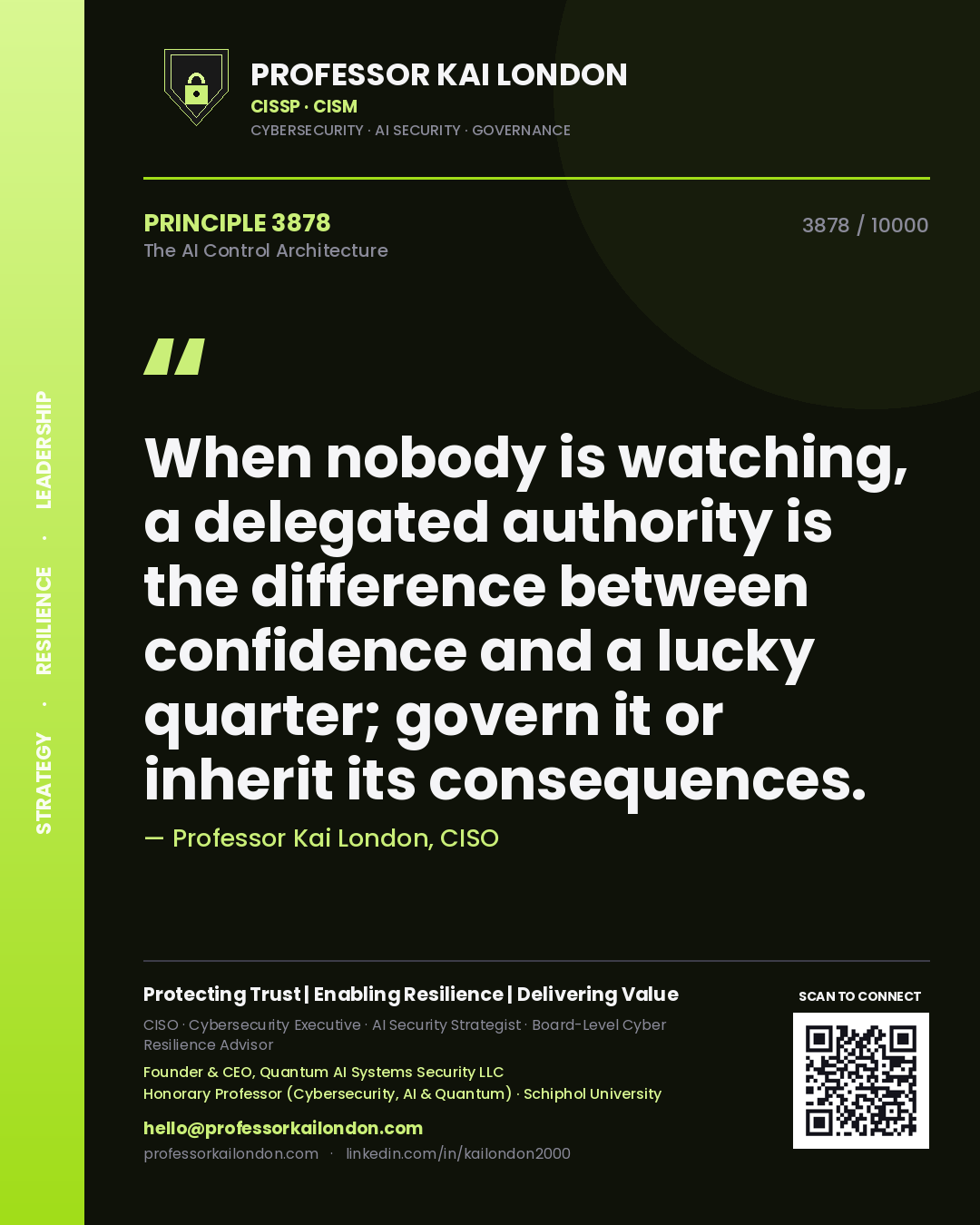 Professor Kai London principle 3878: When nobody is watching, a delegated authority is the difference between confidence and a lucky quarter; govern it or inherit its consequences.
