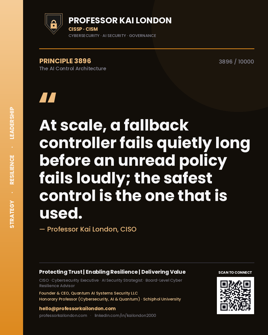 Professor Kai London principle 3896: At scale, a fallback controller fails quietly long before an unread policy fails loudly; the safest control is the one that is used.
