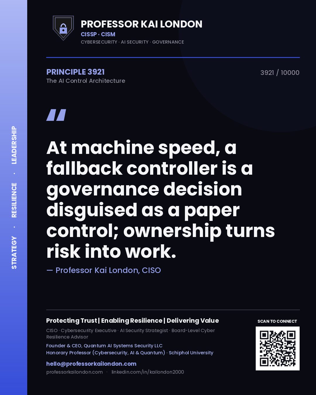 Professor Kai London principle 3921: At machine speed, a fallback controller is a governance decision disguised as a paper control; ownership turns risk into work.