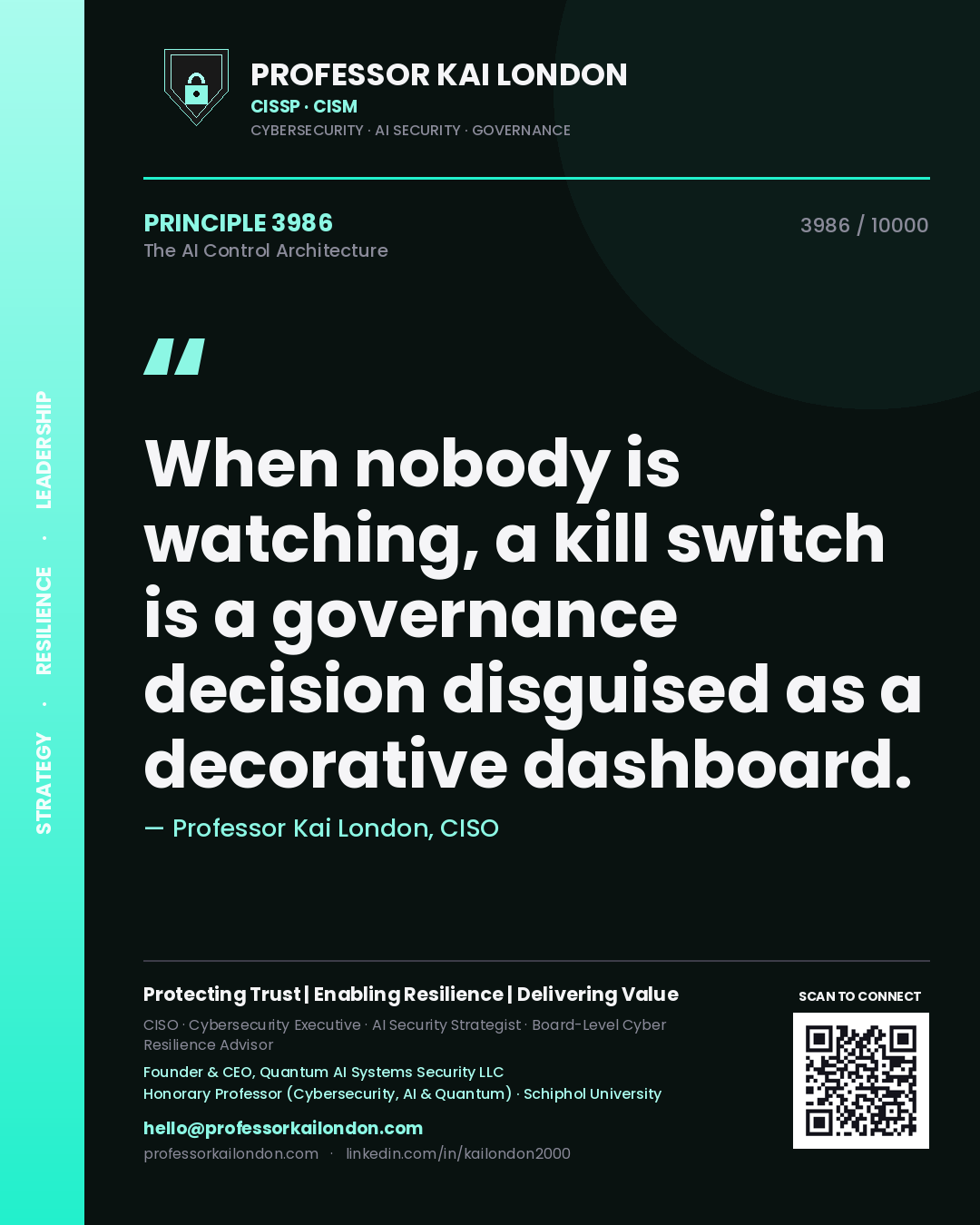 Professor Kai London principle 3986: When nobody is watching, a kill switch is a governance decision disguised as a decorative dashboard.