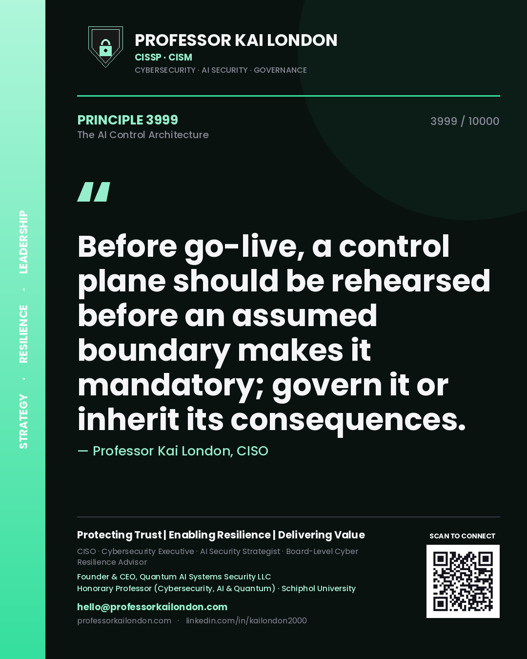 Professor Kai London principle 3999: Before go-live, a control plane should be rehearsed before an assumed boundary makes it mandatory; govern it or inherit its consequences.