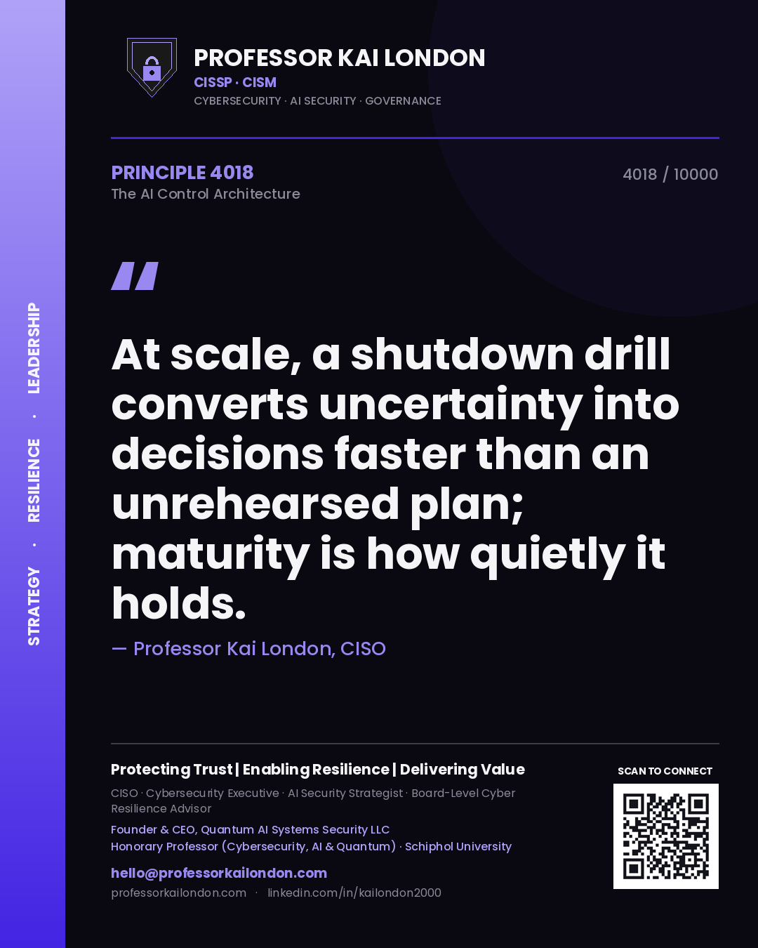 Professor Kai London principle 4018: At scale, a shutdown drill converts uncertainty into decisions faster than an unrehearsed plan; maturity is how quietly it holds.