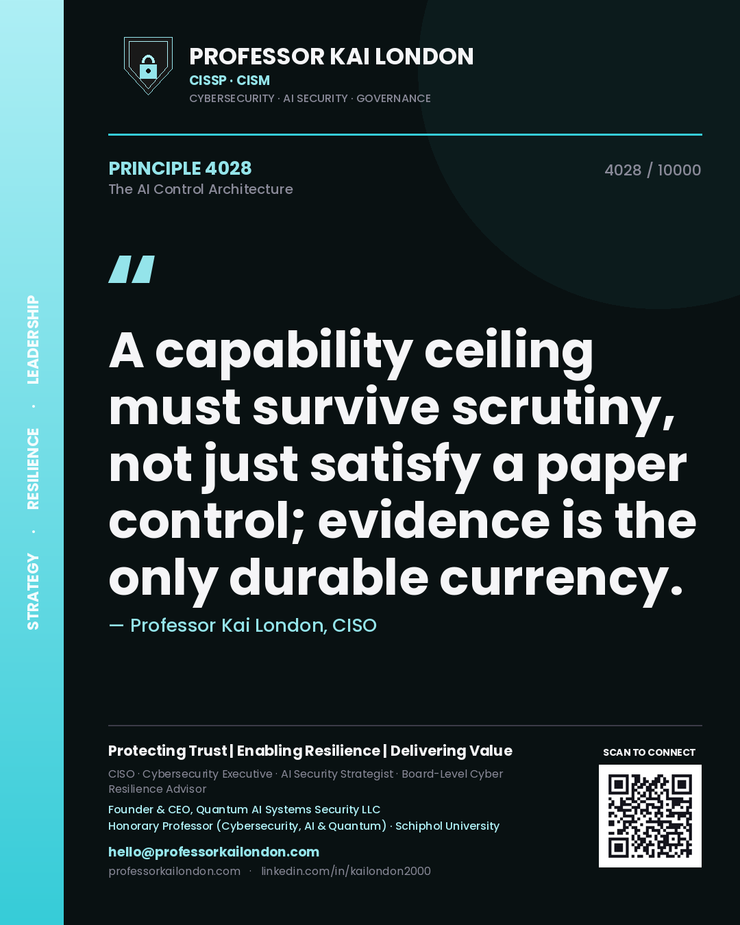 Professor Kai London principle 4028: A capability ceiling must survive scrutiny, not just satisfy a paper control; evidence is the only durable currency.