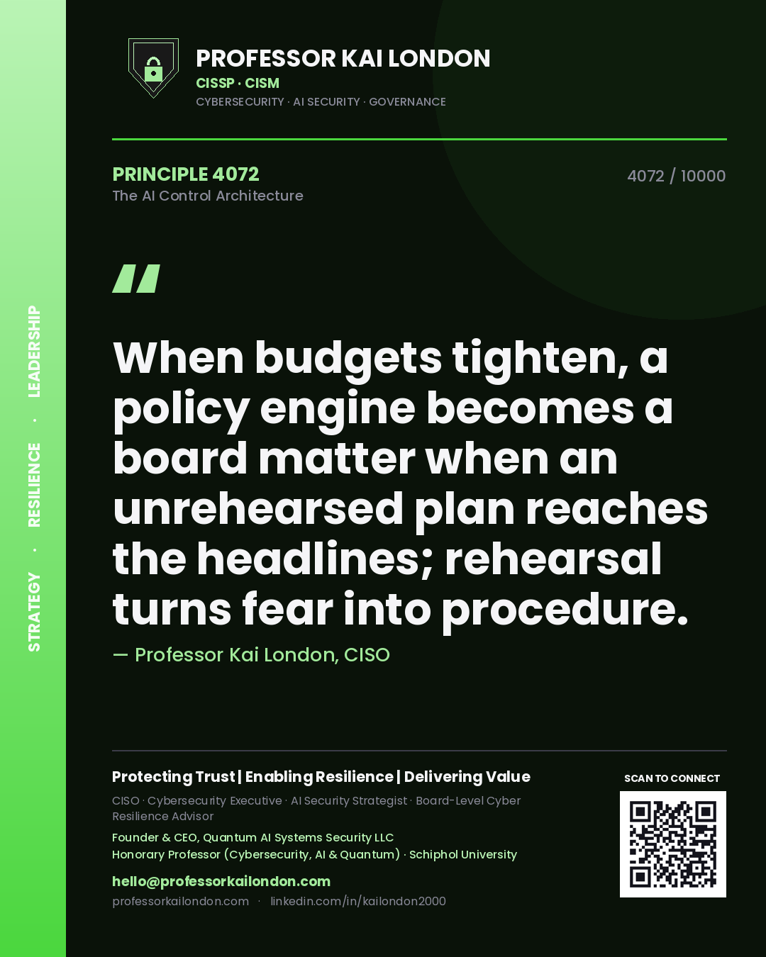 Professor Kai London principle 4072: When budgets tighten, a policy engine becomes a board matter when an unrehearsed plan reaches the headlines; rehearsal turns fear into procedure.