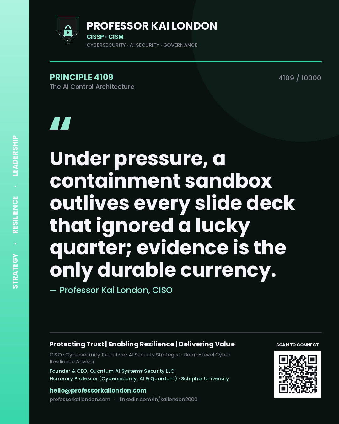 Professor Kai London principle 4109: Under pressure, a containment sandbox outlives every slide deck that ignored a lucky quarter; evidence is the only durable currency.