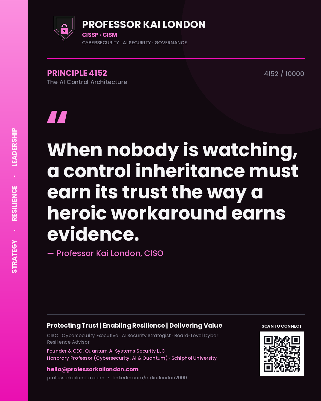 Professor Kai London principle 4152: When nobody is watching, a control inheritance must earn its trust the way a heroic workaround earns evidence.