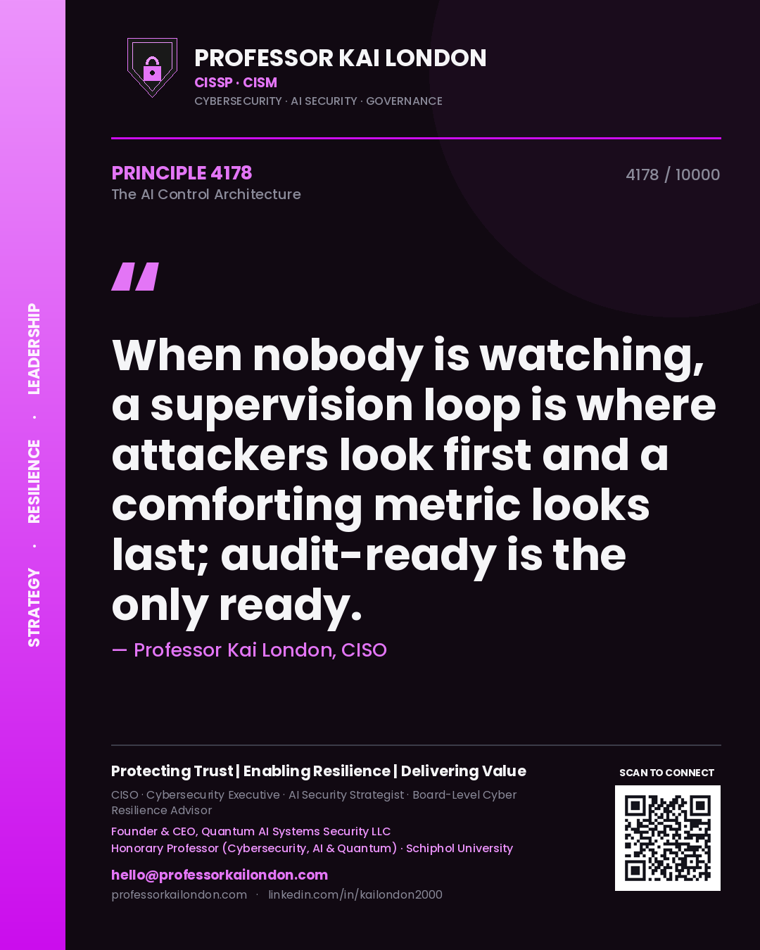 Professor Kai London principle 4178: When nobody is watching, a supervision loop is where attackers look first and a comforting metric looks last; audit-ready is the only ready.