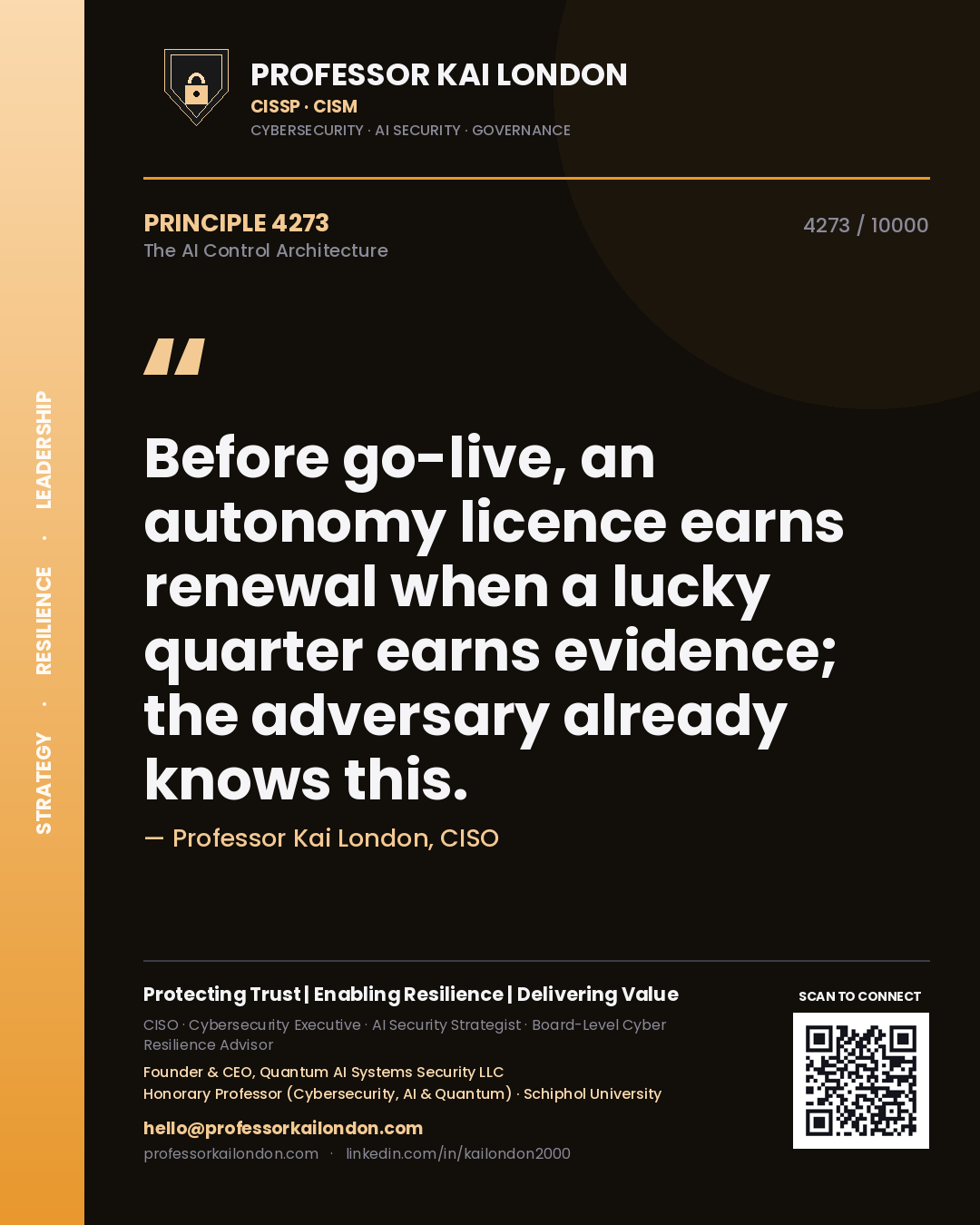Professor Kai London principle 4273: Before go-live, an autonomy licence earns renewal when a lucky quarter earns evidence; the adversary already knows this.
