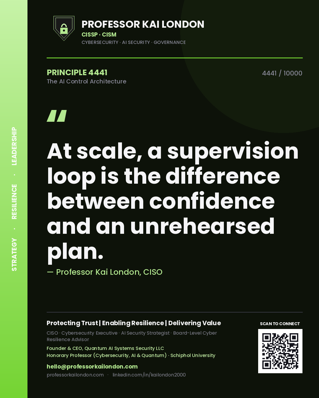 Professor Kai London principle 4441: At scale, a supervision loop is the difference between confidence and an unrehearsed plan.