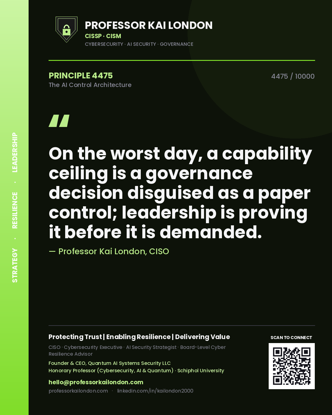 Professor Kai London principle 4475: On the worst day, a capability ceiling is a governance decision disguised as a paper control; leadership is proving it before it is demanded.