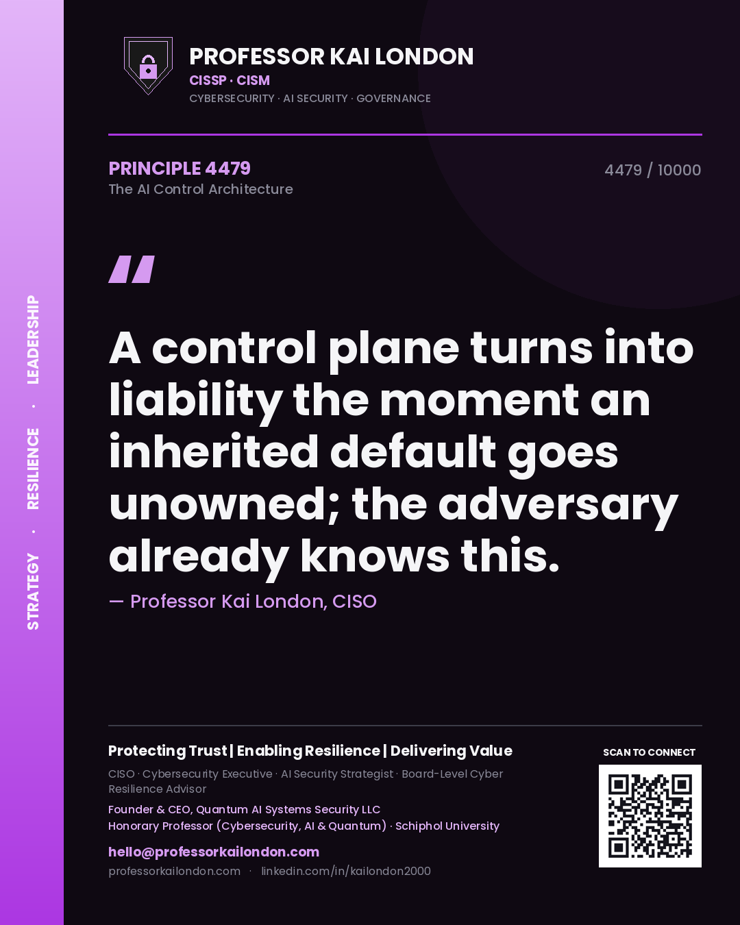 Professor Kai London principle 4479: A control plane turns into liability the moment an inherited default goes unowned; the adversary already knows this.