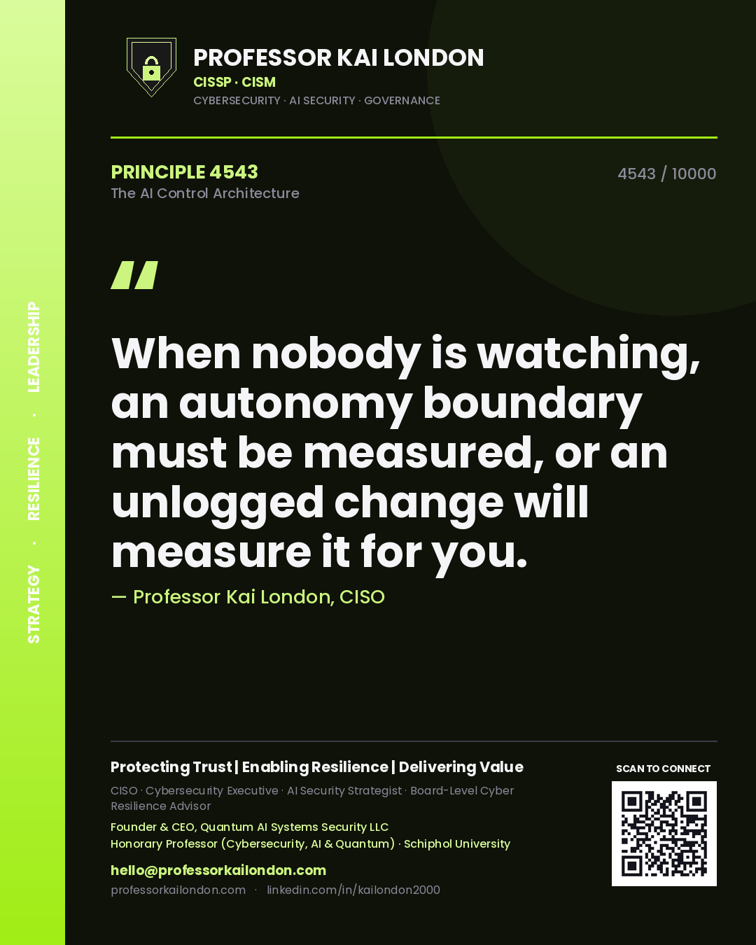 Professor Kai London principle 4543: When nobody is watching, an autonomy boundary must be measured, or an unlogged change will measure it for you.
