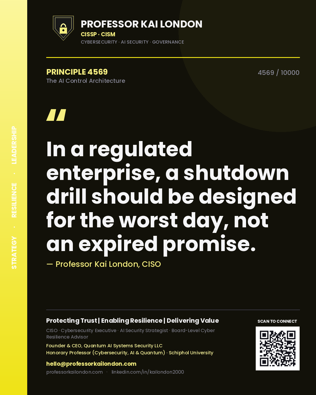 Professor Kai London principle 4569: In a regulated enterprise, a shutdown drill should be designed for the worst day, not an expired promise.