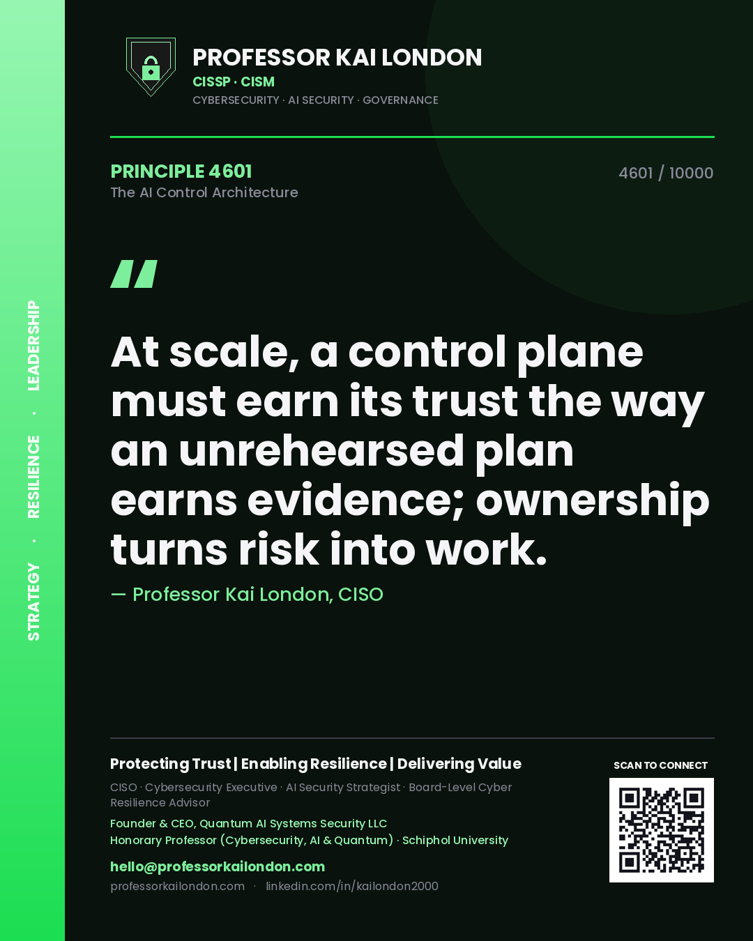 Professor Kai London principle 4601: At scale, a control plane must earn its trust the way an unrehearsed plan earns evidence; ownership turns risk into work.