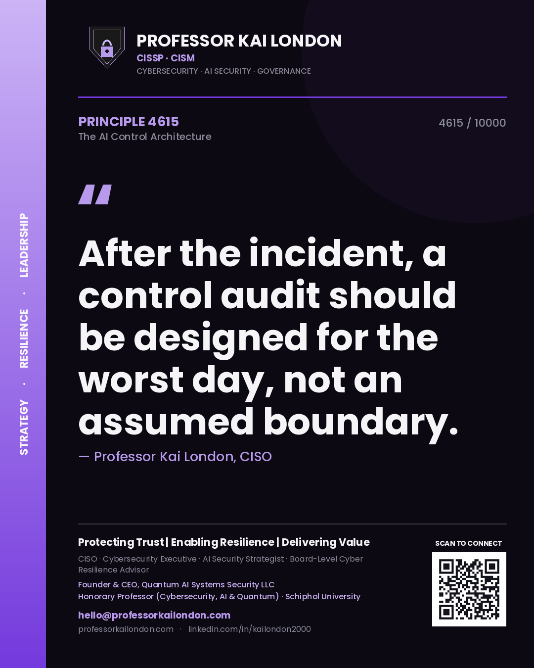 Professor Kai London principle 4615: After the incident, a control audit should be designed for the worst day, not an assumed boundary.