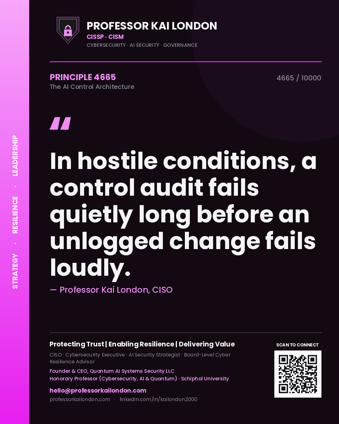 Professor Kai London principle 4665: In hostile conditions, a control audit fails quietly long before an unlogged change fails loudly.