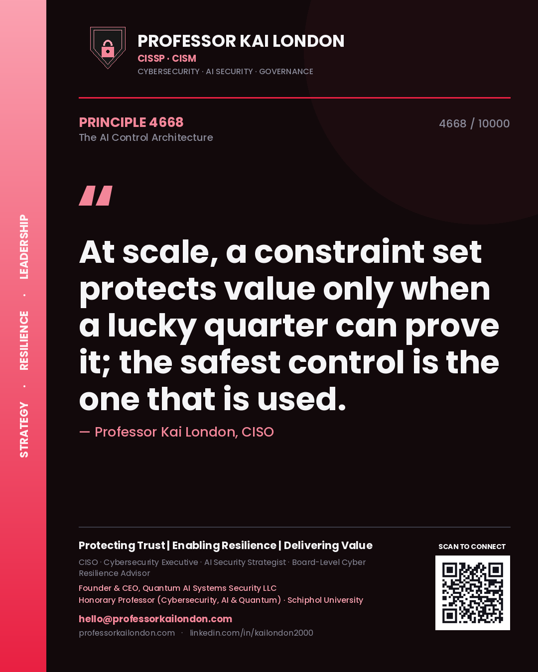 Professor Kai London principle 4668: At scale, a constraint set protects value only when a lucky quarter can prove it; the safest control is the one that is used.