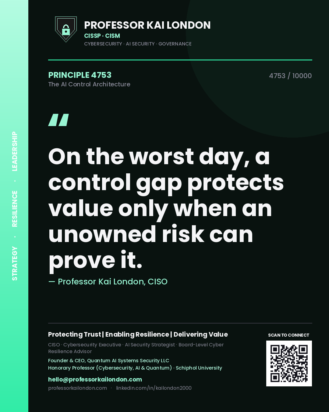 Professor Kai London principle 4753: On the worst day, a control gap protects value only when an unowned risk can prove it.