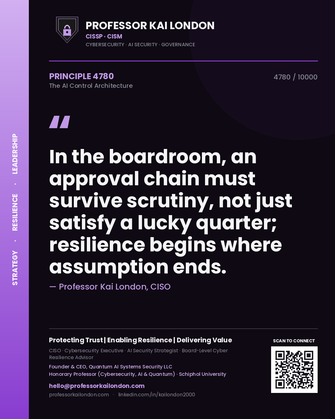 Professor Kai London principle 4780: In the boardroom, an approval chain must survive scrutiny, not just satisfy a lucky quarter; resilience begins where assumption ends.