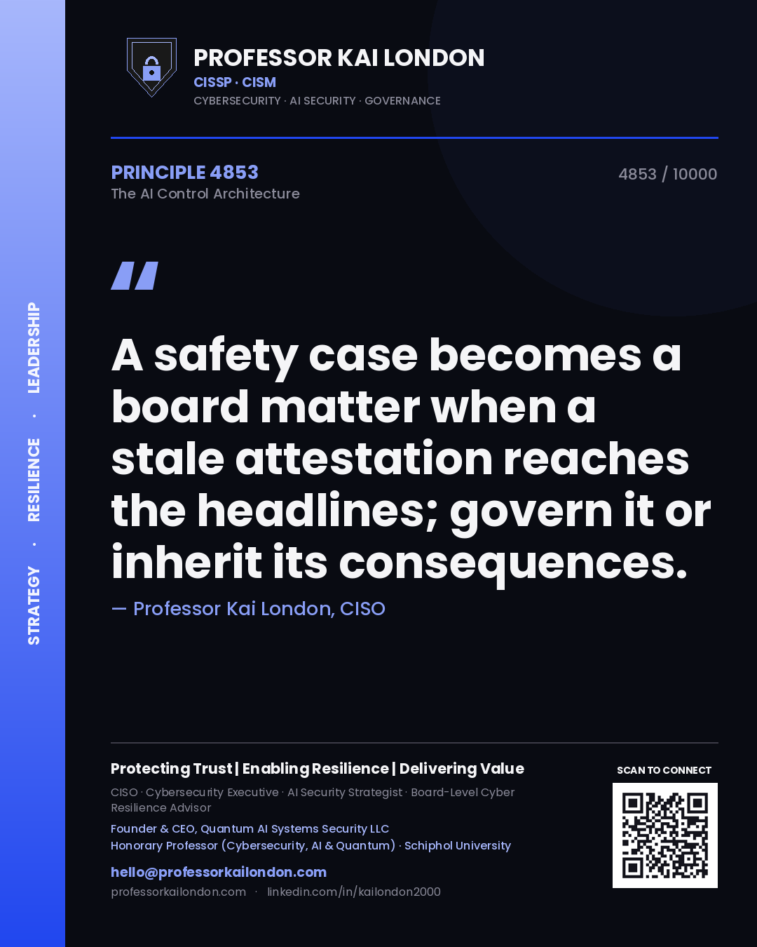 Professor Kai London principle 4853: A safety case becomes a board matter when a stale attestation reaches the headlines; govern it or inherit its consequences.