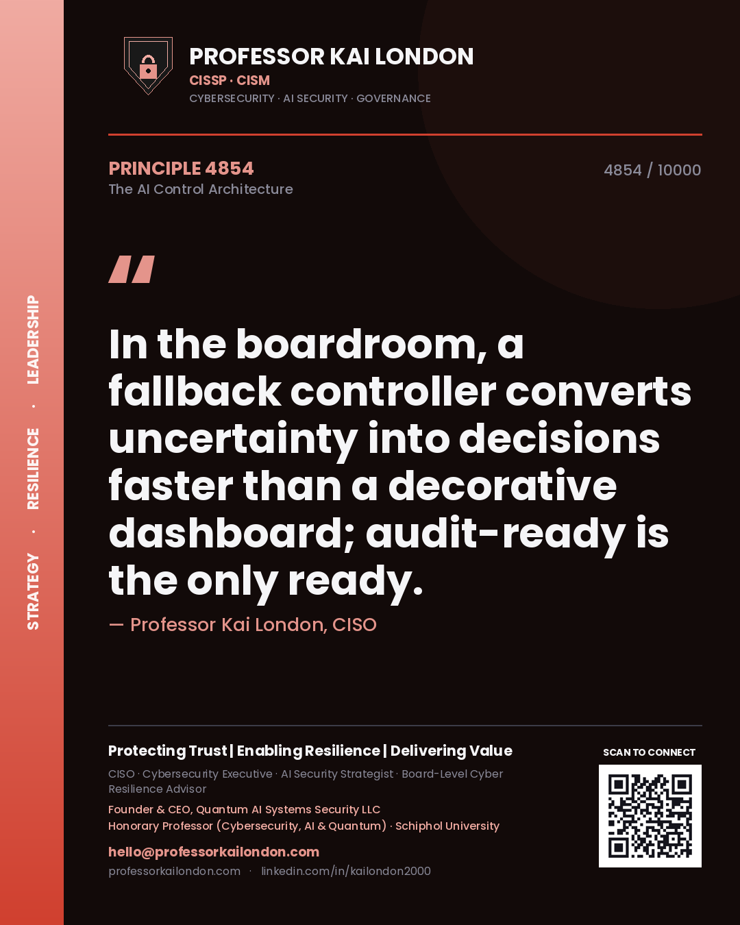 Professor Kai London principle 4854: In the boardroom, a fallback controller converts uncertainty into decisions faster than a decorative dashboard; audit-ready is the only ready.