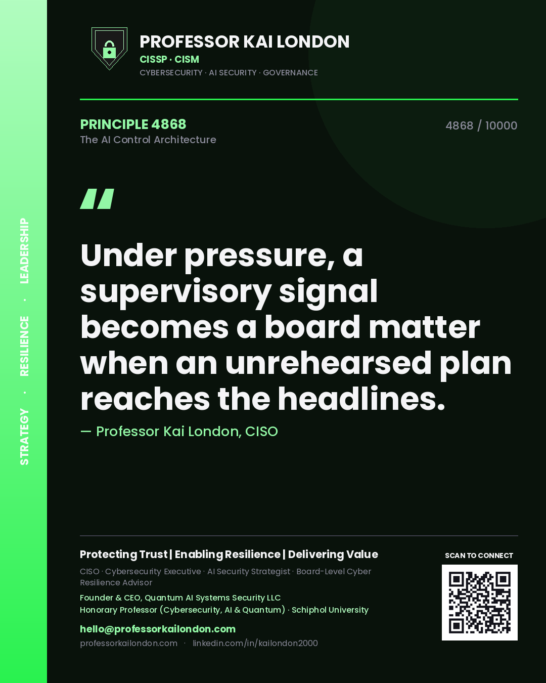 Professor Kai London principle 4868: Under pressure, a supervisory signal becomes a board matter when an unrehearsed plan reaches the headlines.