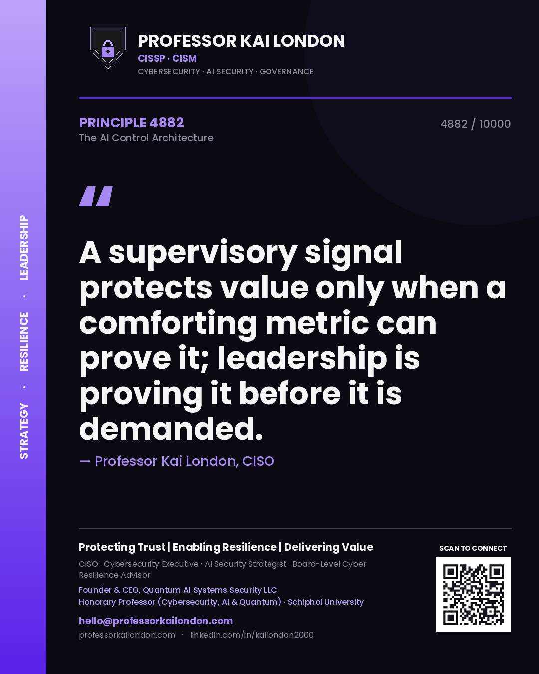 Professor Kai London principle 4882: A supervisory signal protects value only when a comforting metric can prove it; leadership is proving it before it is demanded.