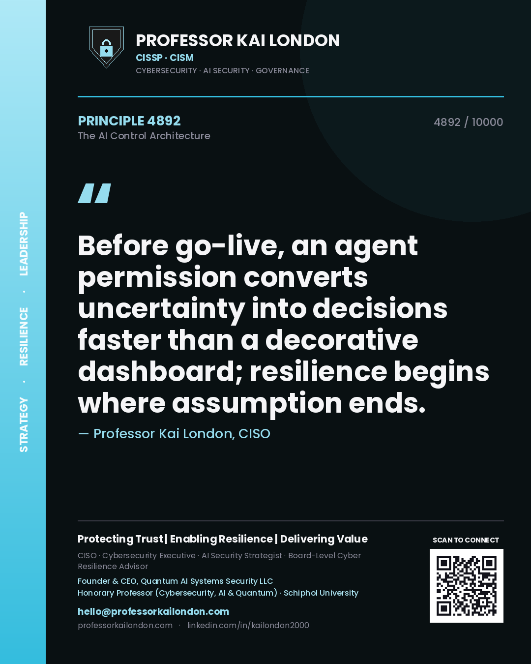Professor Kai London principle 4892: Before go-live, an agent permission converts uncertainty into decisions faster than a decorative dashboard; resilience begins where assumption ends.