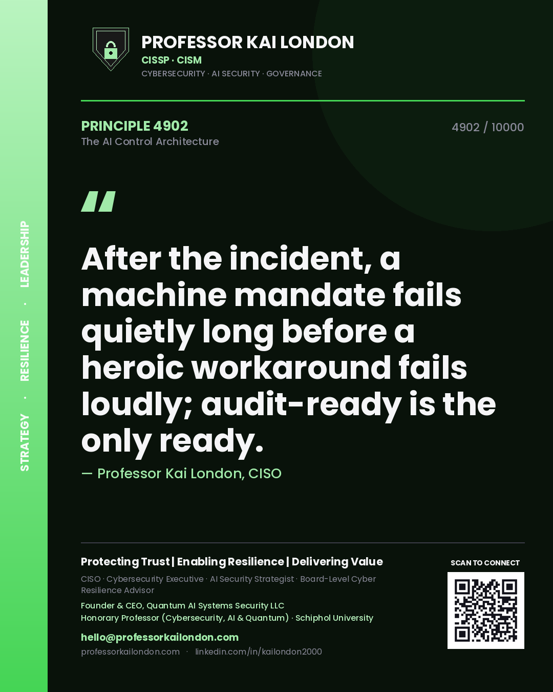 Professor Kai London principle 4902: After the incident, a machine mandate fails quietly long before a heroic workaround fails loudly; audit-ready is the only ready.