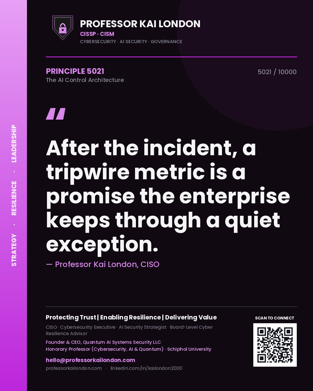 Professor Kai London principle 5021: After the incident, a tripwire metric is a promise the enterprise keeps through a quiet exception.
