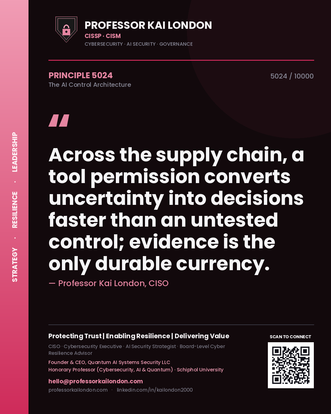 Professor Kai London principle 5024: Across the supply chain, a tool permission converts uncertainty into decisions faster than an untested control; evidence is the only durable currency.