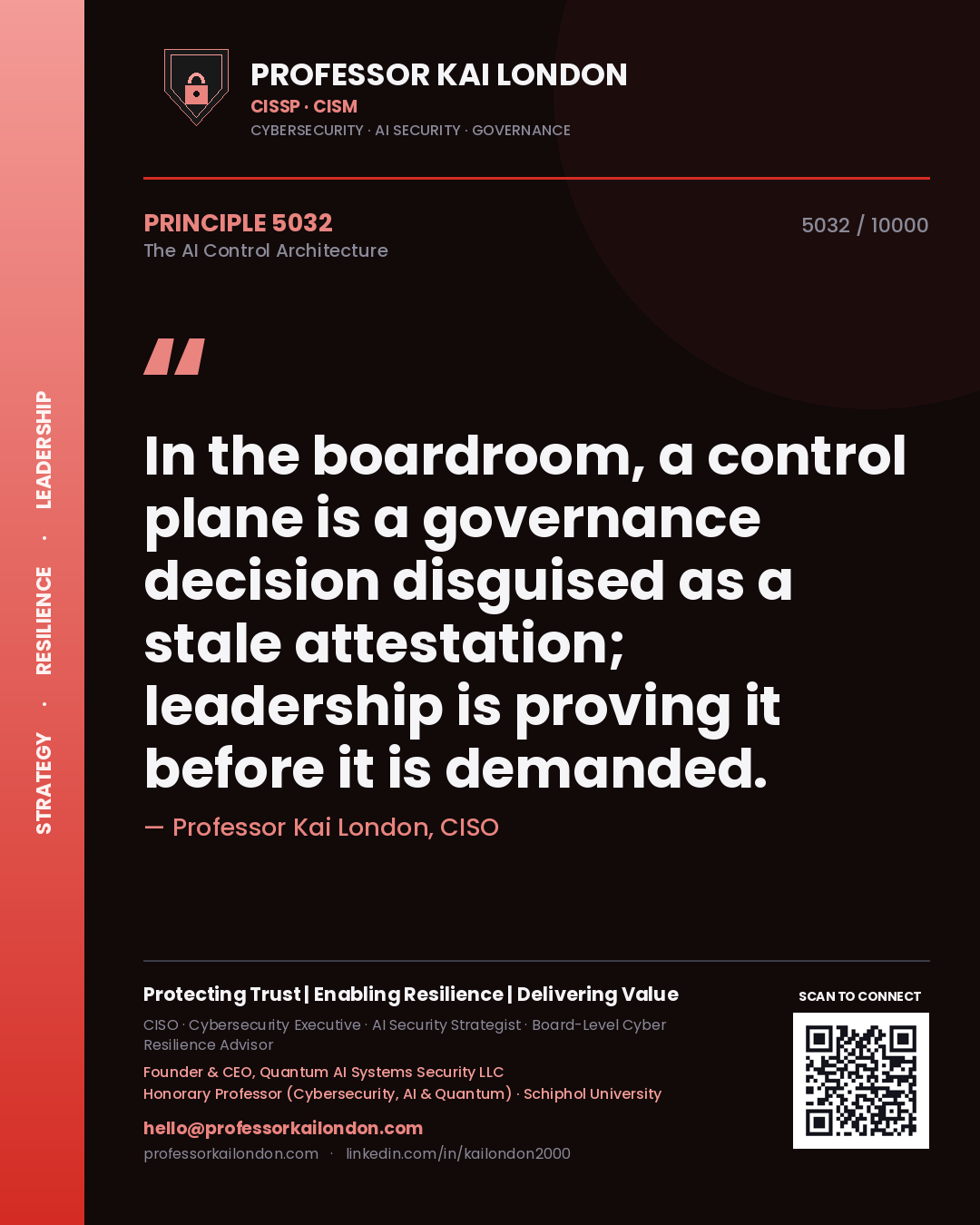 Professor Kai London principle 5032: In the boardroom, a control plane is a governance decision disguised as a stale attestation; leadership is proving it before it is demanded.