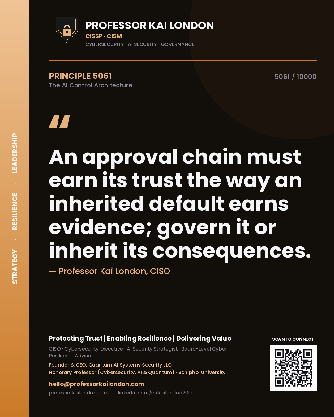 Professor Kai London principle 5061: An approval chain must earn its trust the way an inherited default earns evidence; govern it or inherit its consequences.