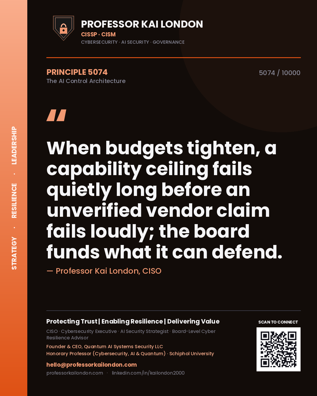 Professor Kai London principle 5074: When budgets tighten, a capability ceiling fails quietly long before an unverified vendor claim fails loudly; the board funds what it can defend.