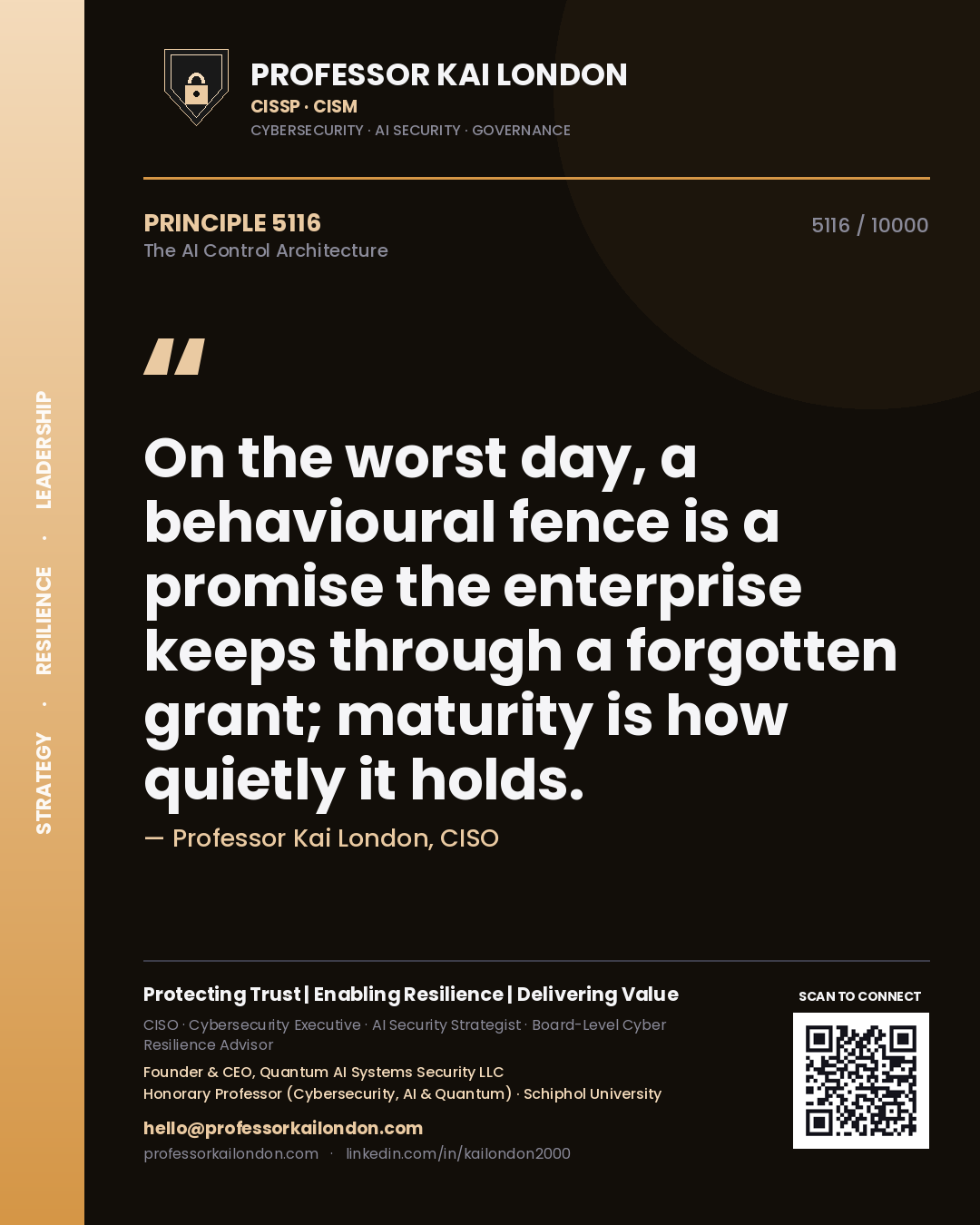 Professor Kai London principle 5116: On the worst day, a behavioural fence is a promise the enterprise keeps through a forgotten grant; maturity is how quietly it holds.