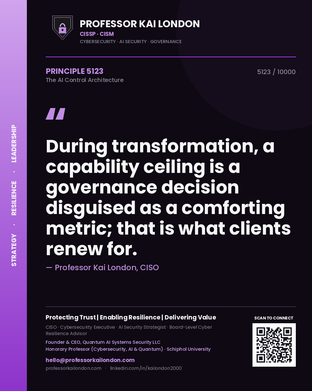 Professor Kai London principle 5123: During transformation, a capability ceiling is a governance decision disguised as a comforting metric; that is what clients renew for.
