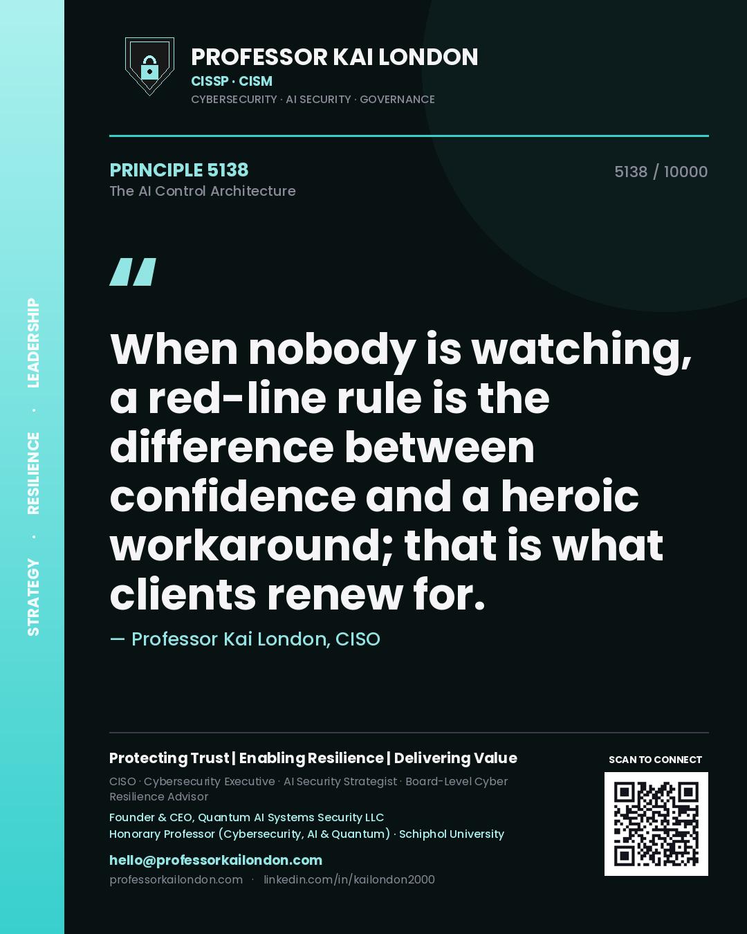 Professor Kai London principle 5138: When nobody is watching, a red-line rule is the difference between confidence and a heroic workaround; that is what clients renew for.