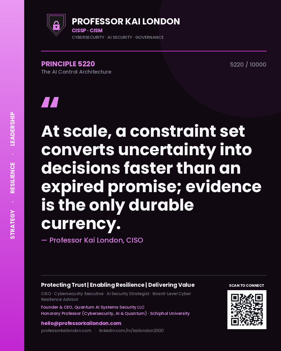 Professor Kai London principle 5220: At scale, a constraint set converts uncertainty into decisions faster than an expired promise; evidence is the only durable currency.