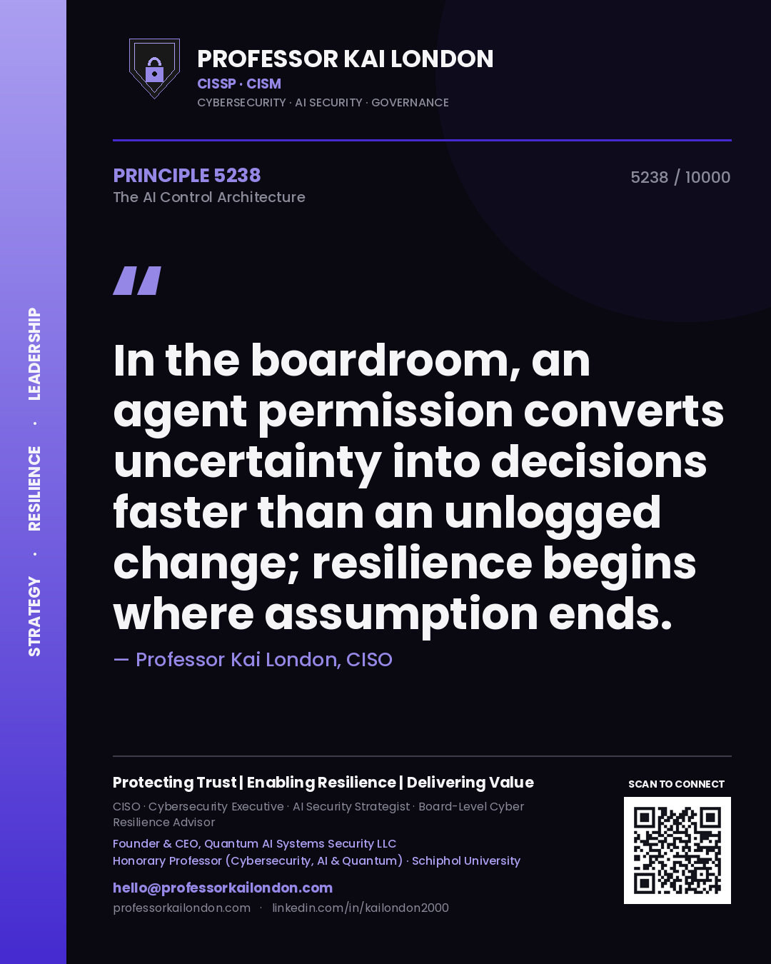 Professor Kai London principle 5238: In the boardroom, an agent permission converts uncertainty into decisions faster than an unlogged change; resilience begins where assumption ends.